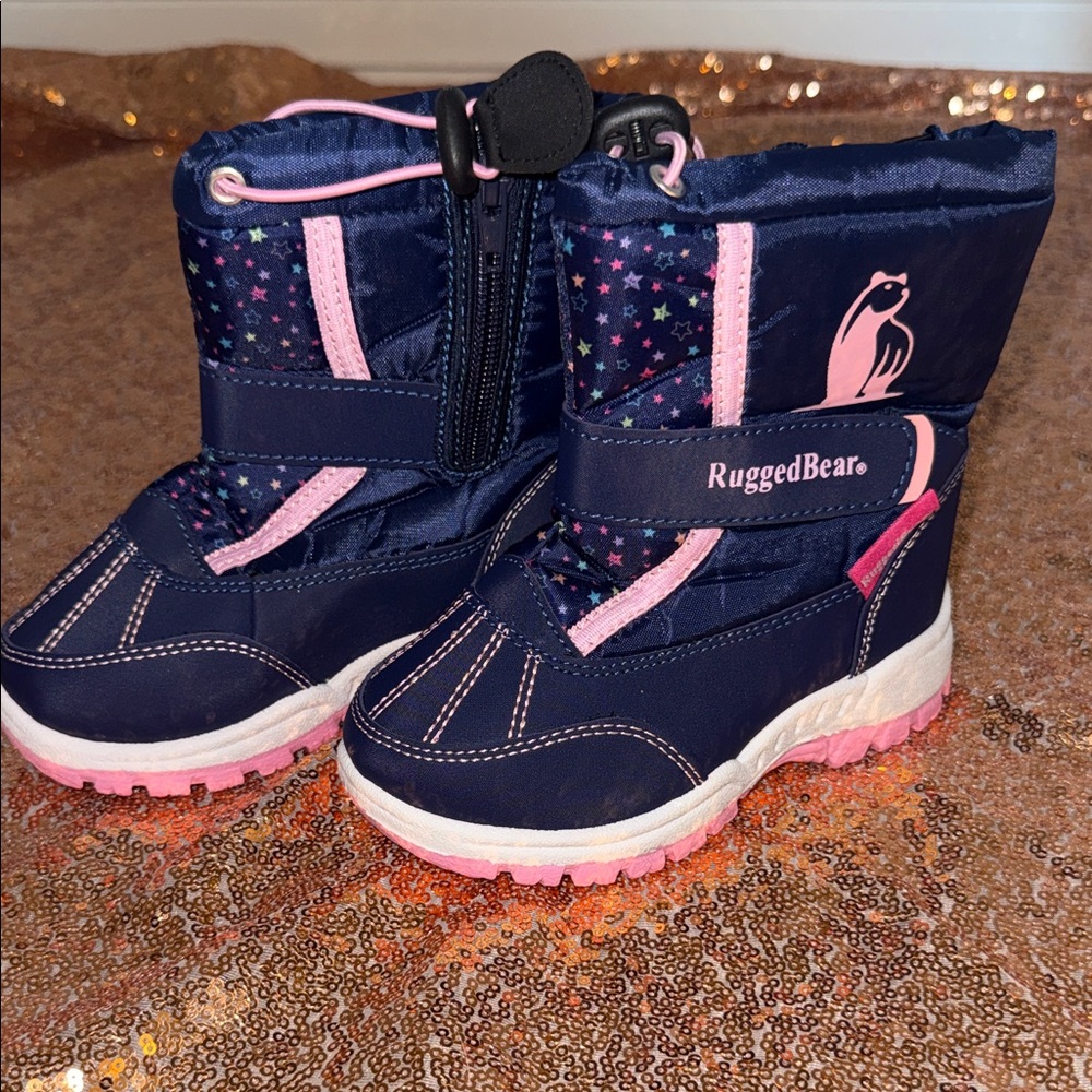 Girls RuggedBear Navy and Pink Snow Boots